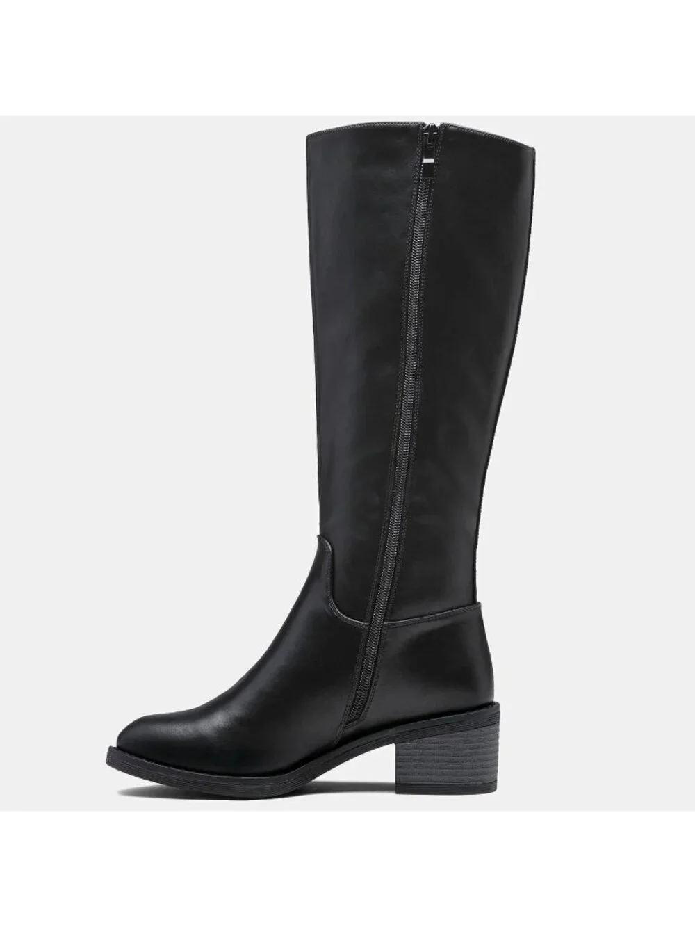 Women's Black Low Block Heel Square Toe Side Zipper Imported Knee High Boots